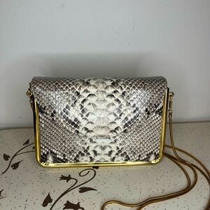 Vintage Robert Bestien Evening Shoulder Bag Snakeskin Leather Clutch Gold Detail